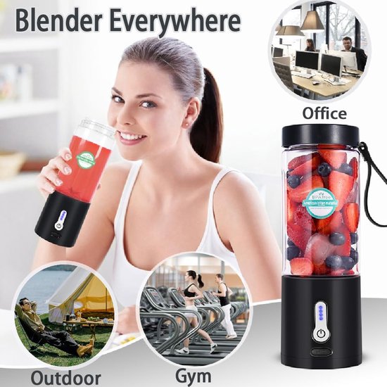 Draagbare blender voor smoothies en shakes, USB-C oplaadbare mini-blender met 6 roestvrijstalen messen, mini-sapcentrifuge, BPA-vrij, draagbare sapcentrifuge voor keuken, sportschool, kantoor van Merkloos — afbeelding 2