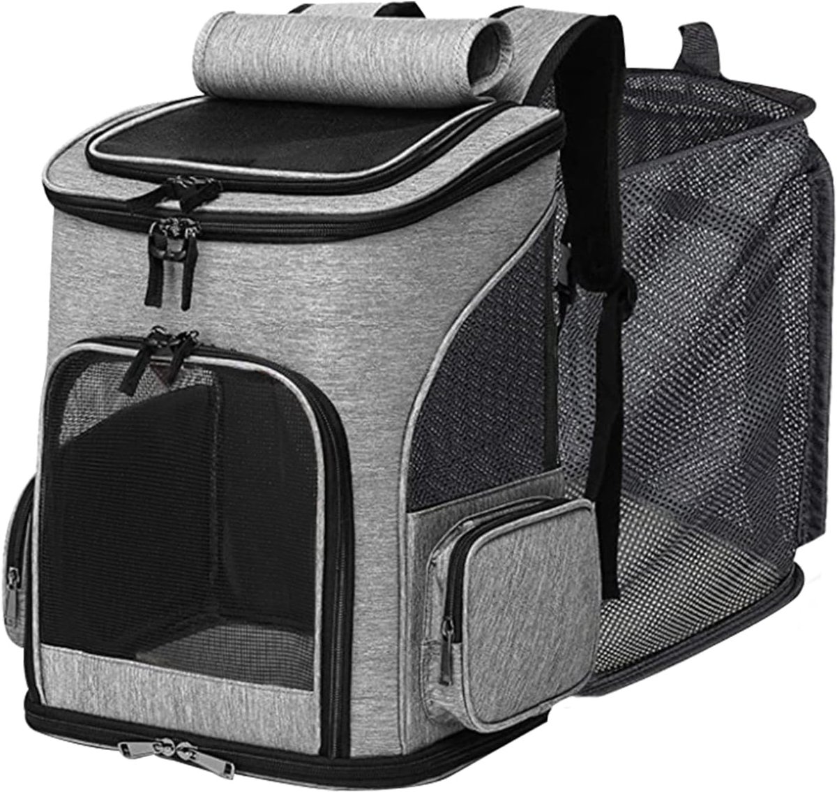 SnelShoppen - Pet Backpack voor Honden en Katten tot 10 kg, Vouwbare en Uitzetbare Dierenrugzak, Grijze Kat Transportbox met 2 Matten voor Kleine Hond