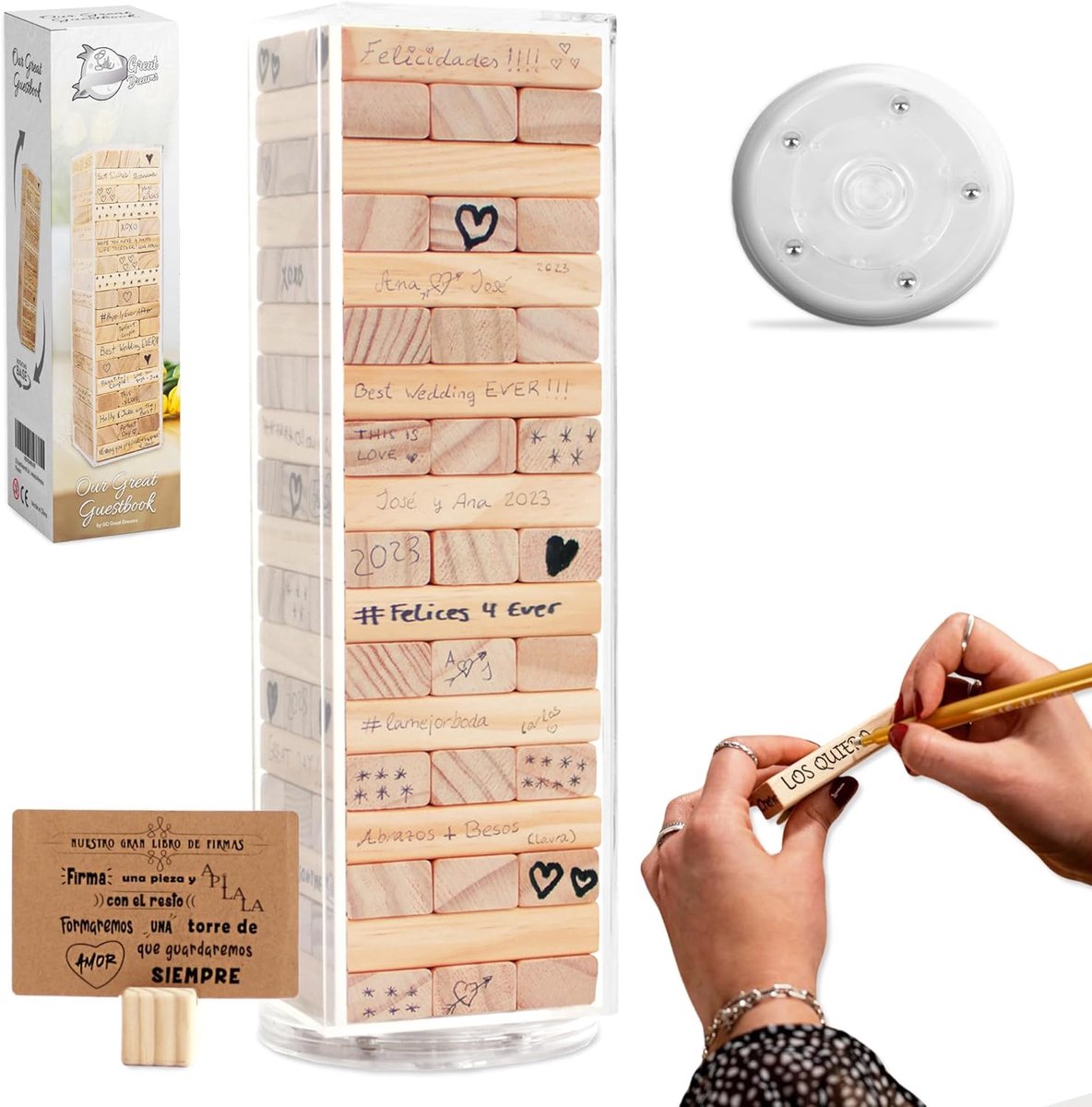 SnelShoppen - Alternatieve Handtekeningenboek - Houten Gastenboek met 54 Blokken - Uniek voor Bruiloften en Feesten - Inclusief Presentatiebox
