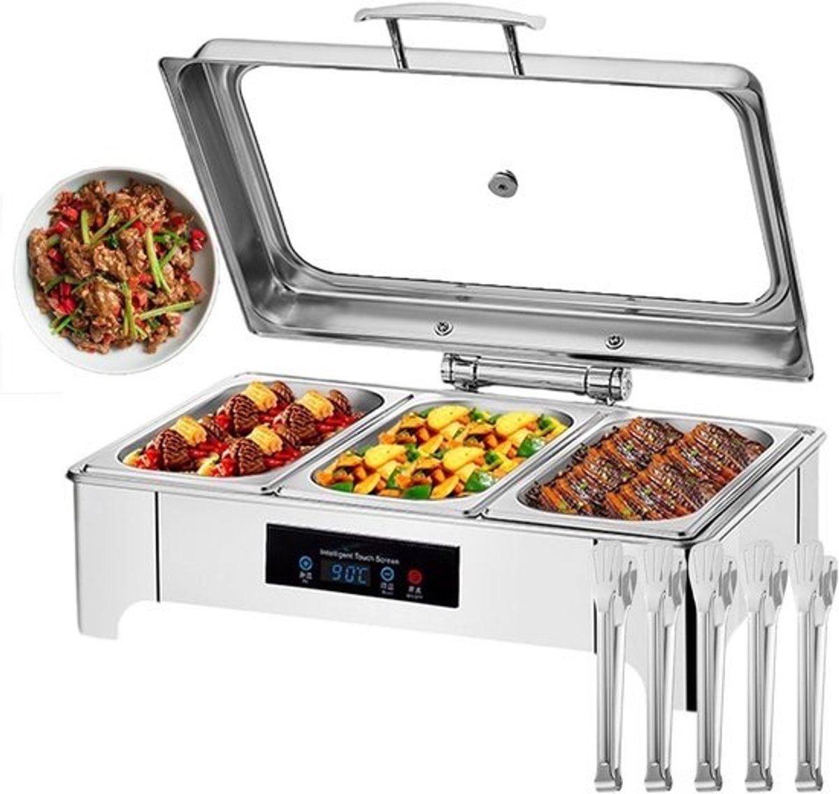Elektrische voedselverwarmer - buffetset met warmhoudplaat - voor catering en feesten - met afneembaar ontwerp - 57 x 44 x 56 cm