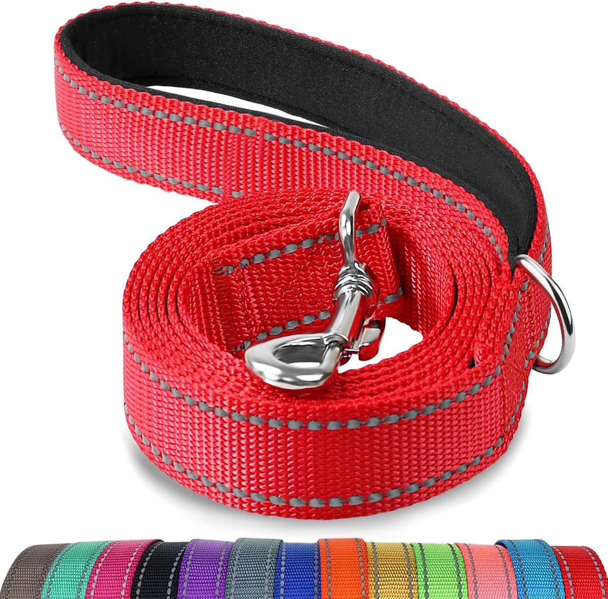 SnelShoppen - Reflecterende Hondenriem 120cm - Dubbelzijdig - Padded Handvat - Stabiele Nylon Leash voor Kleine en Middelgrote Honden - Veilig wandele