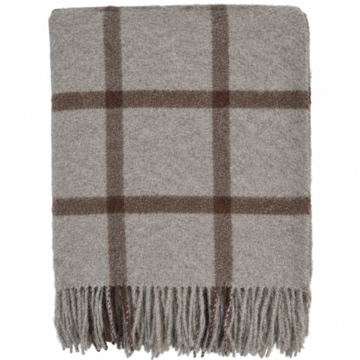 Norb Plaid 100% Wol – Wollen Deken 132x190 cm – Tartan Ruit – Bruin Beige – Met Franjes Bruin, beige