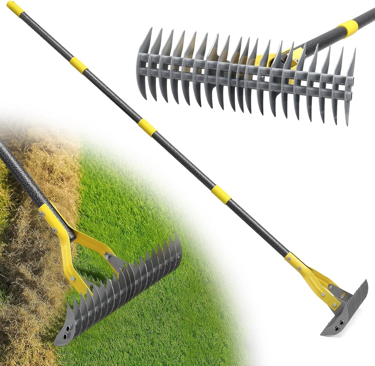 SnelShoppen - Grashark 178 cm - Robuuste Hark voor Mos en Gazonvilt Verwijderen - Scherp Lemmet voor Dood Gras - Ideaal voor Tuin, Binnenplaats en Gaz