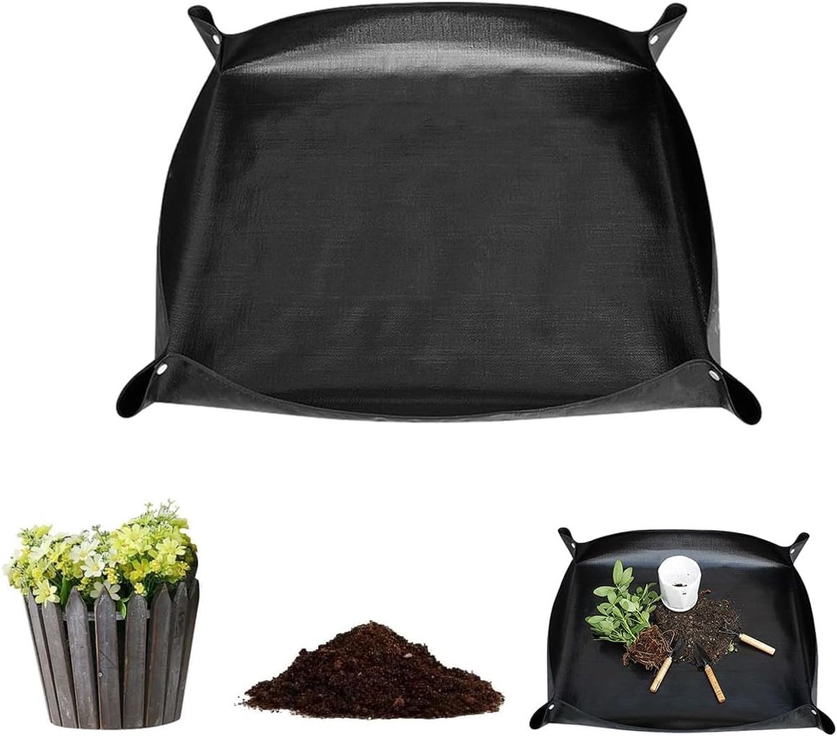 Waterdichte pottenmat, Opvouwbare grote 100 x 100 cm zwarte verpotmat voor binnentuinieren, zaailingen en grondverversing