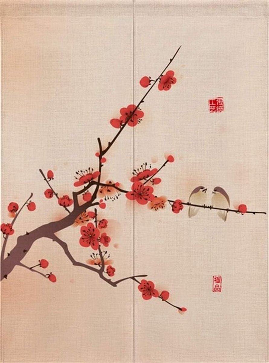 Chinees Gordijn met Bloemenpatroon - Wandbekleding met Gordijnroede 90 x 150 cm