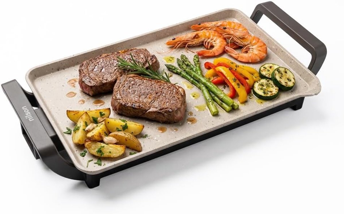Dubbele Elektrische Grill en Sandwichmaker - Zwart - 46 x 26 cm - Keramische Antiaanbakplaten met Temperatuurregeling - Voor Thuisgebruik