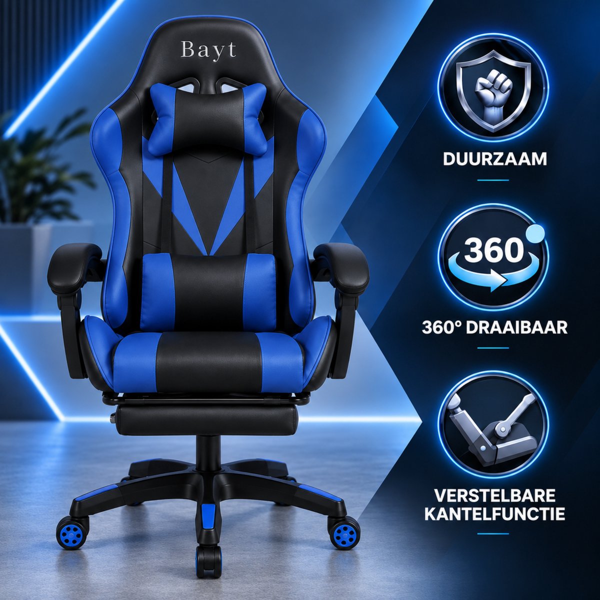Dennepark Bayt Gamingstoel Zwart en Donkerblauw - afbeelding 3
