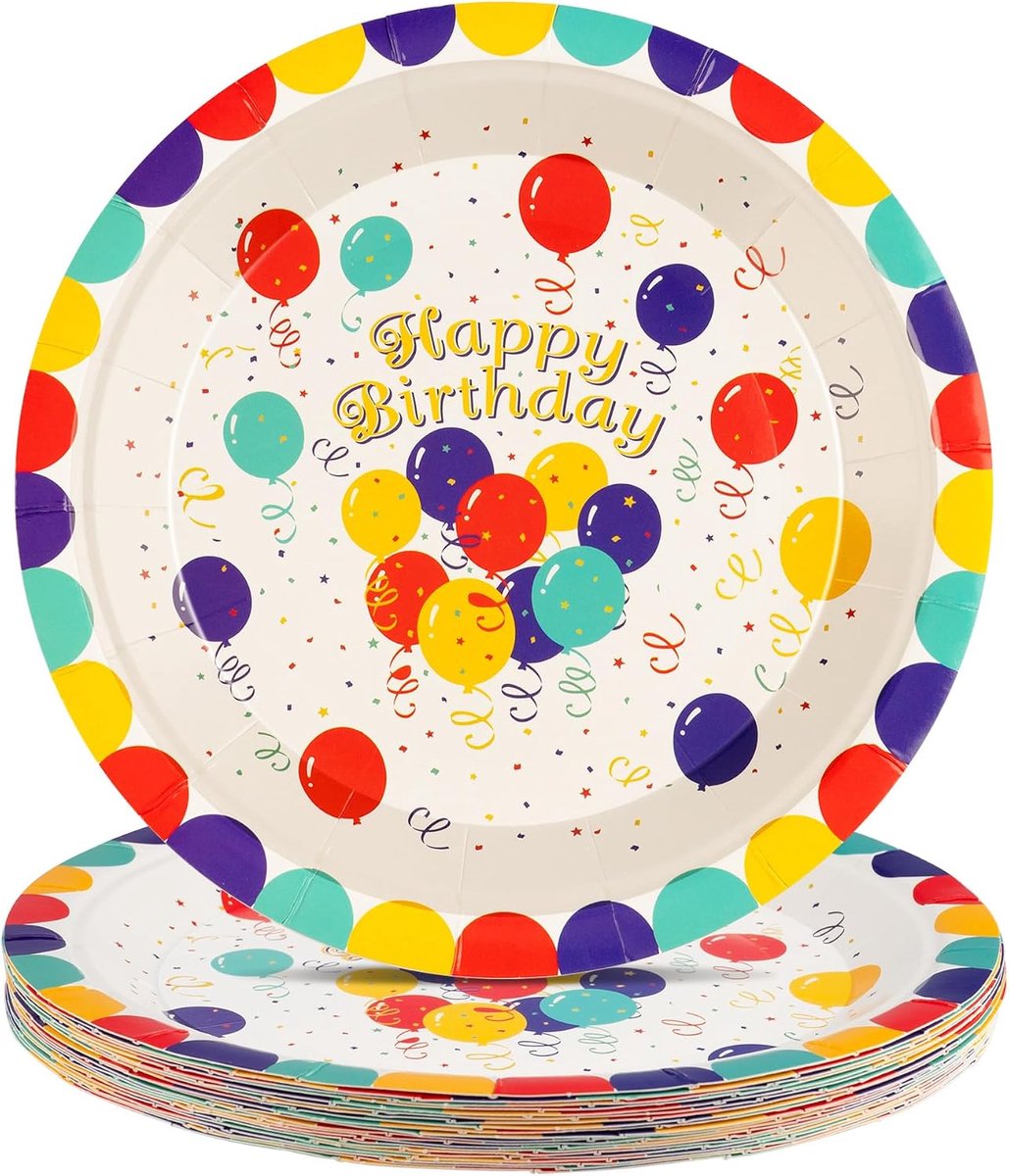 Borden met Happy Birthday, 17,2 cm, dessertborden, kleurrijke wegwerpartikelen voor feestjes, verjaardagsfeesten, tafeldecoraties voor kinderen (ballon)