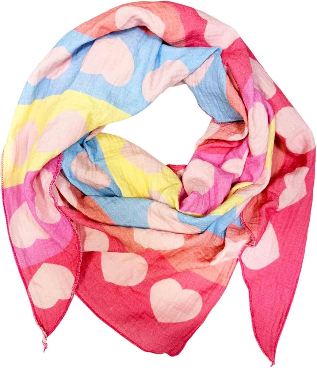 Driehoek gebreide sjaal regenboog hart lente sjaal 100% katoen Made in Italy Fashion doek driehoekige sjaal stola herfst lente doek kleurverloop hart regenboog