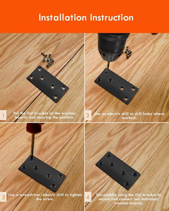 Platte connector, 80 × 40 × 1,75 mm, roestvrij staal zwart — afbeelding 4