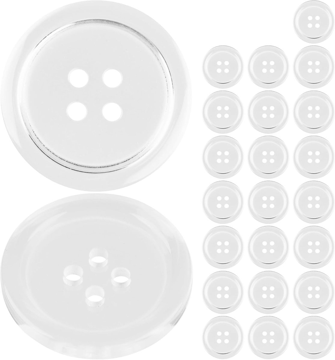 Knopen voor kleding, 24 stuks, 4 gaten, Ø 25,4 mm, transparant, van polyester, maat 40 l, harsknopen voor jas, hemd, poloshirt, doe-het-zelf knopen, kunsthars, wasknopen, basisknoppen, knutselknopen,