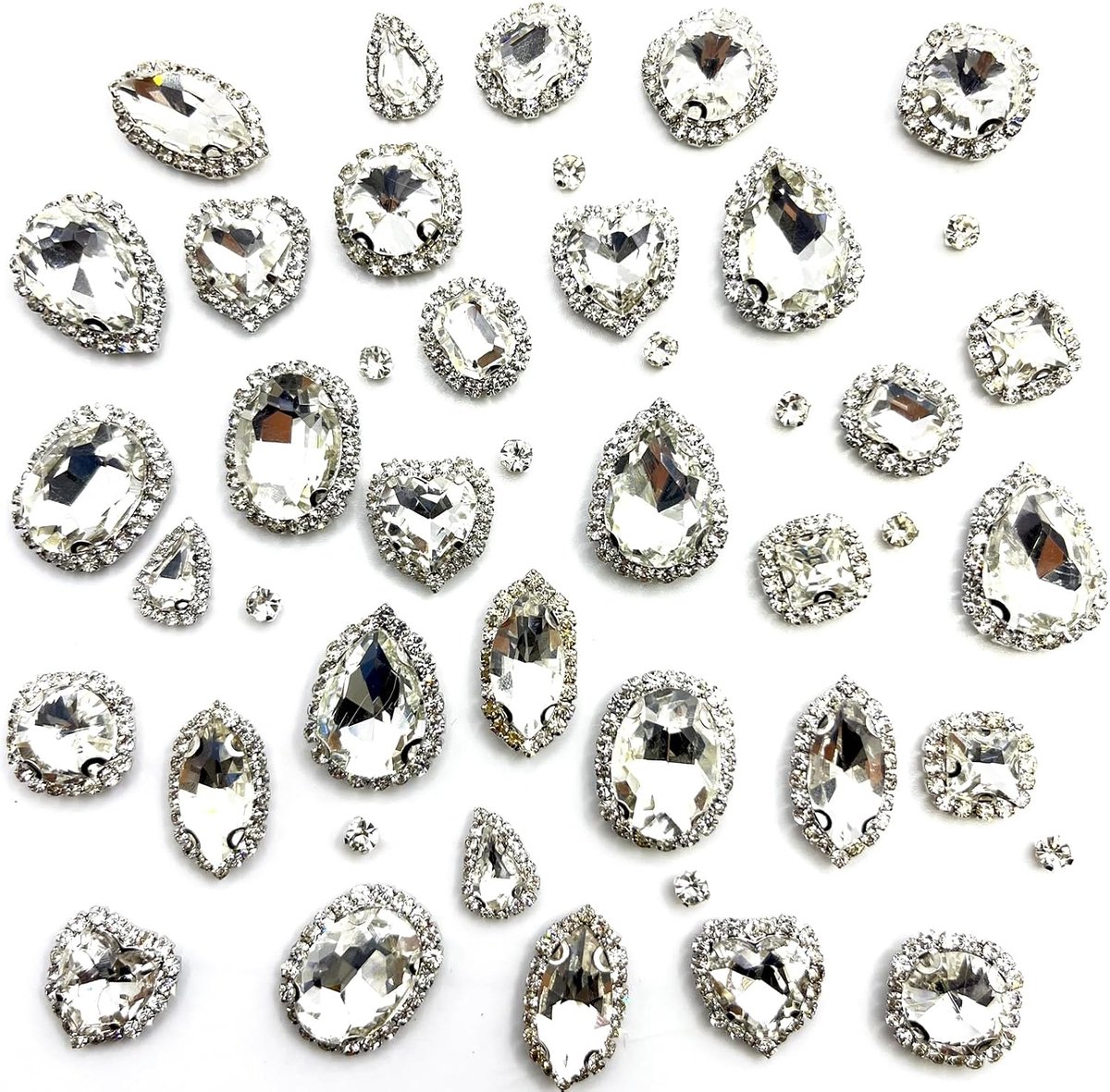 240 stuks strass-steentjes om op te naaien, strass-steentjes van glas, gemengde vormen, genaaid, decoratieve kristallen om op te naaien, te gebruiken op sieraden, handwerk, kleding, kleding