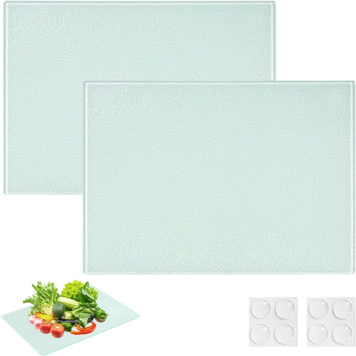 2 snijplanken van glas, 28 x 20 cm, gehard met antislipvoeten, hittebestendig, hygiënisch en krasbestendig, glazen snijplank voor keuken en werkblad