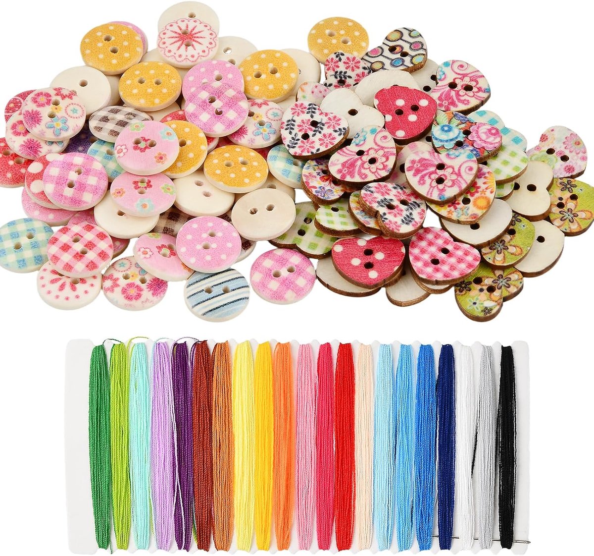 Knopen om aan te naaien, met 2 gaten, 100 rond, 15 mm en 50 hartvormig, 14 mm x 16,5 mm, knopen voor vesten, broeken, jurken, overhemden, doe-het-zelf knutselen, handwerk, met een
