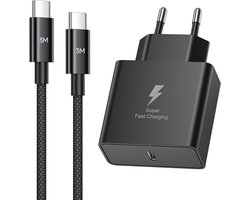 45W USB C Oplader voor Samsung Galaxy S26 Ultra S25 S24 S23 S22, Snellader met 3M Nylon USB C naar USB C Kabel, PPS PD 3.0 Adapter Snellader voor Samsung A55 A54 Z Flip/Fold 6, Zwart