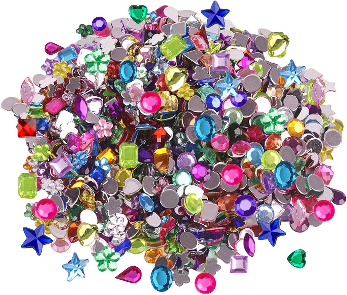 Strassteentjes, meerkleurig, glitter, kunstedelstenen in verschillende vormen, decoratieve diamanten voor knutselwerk, doe-het-zelf, feestevenementen, piratenschat