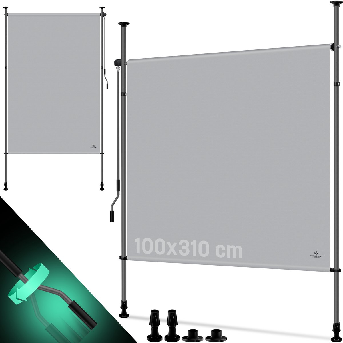 KESSER® Klemluifel - verticale zonwering met handslinger, zonder boren - waterdicht - 100x310 cm - grijs