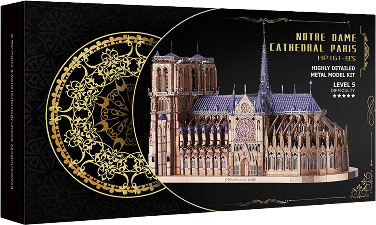 PIECECOOL - Notre Dame Cathedral Paris (special edition) - Geronimo Games - Hobby - Metalen Model - 3D Puzzel - Level 5 - 382 stukjes