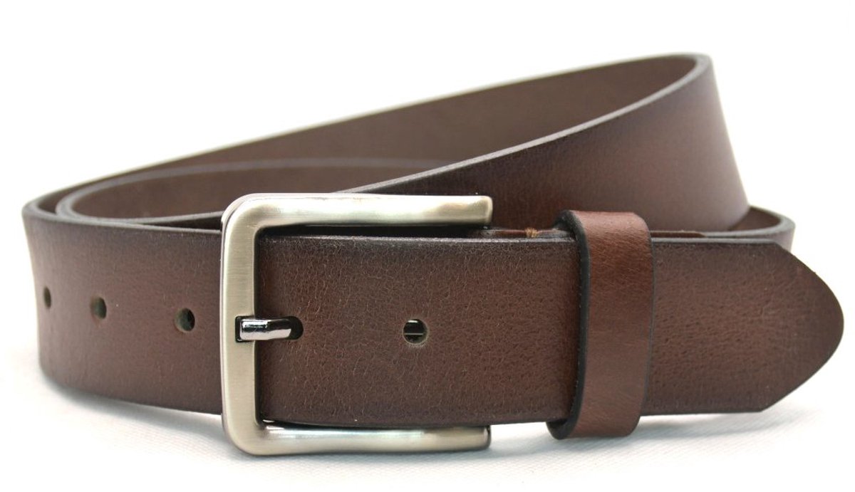 Timbelt Heren Riem volnerf Leer Bruin - 4 cm Breed - Broekriem - Nette Riem - Pantalon Riem - jeans riem - Maat: 105 / Totale lengte riem 120 cm - Echt Leer