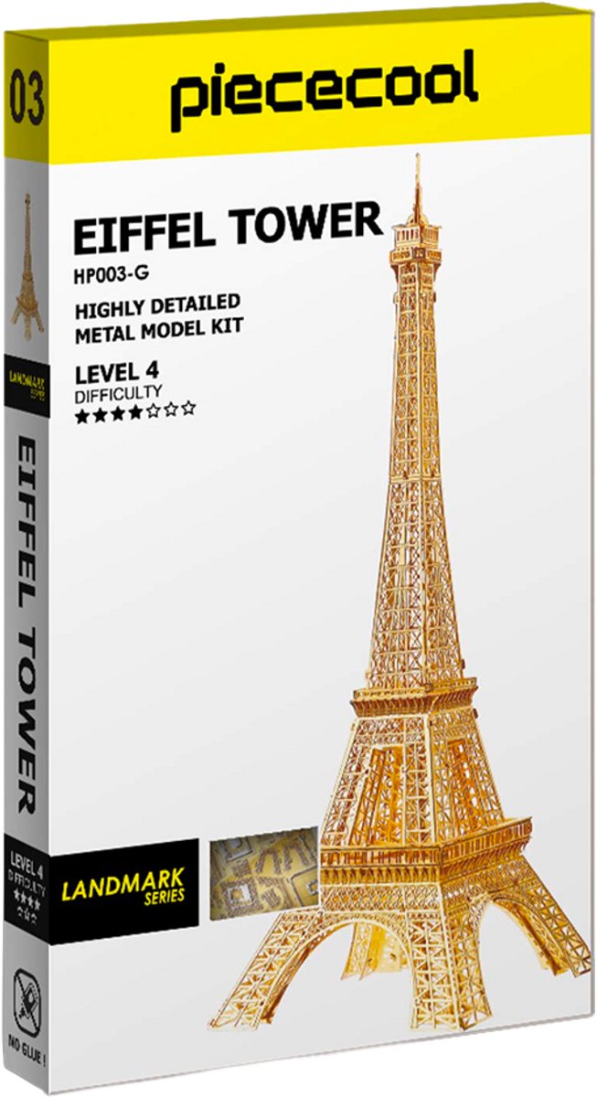 PIECECOOL - Eiffel Tower Large - Geronimo Games - Hobby - Metalen Model - Level 4 - 3D Puzzel - Golden color - highly detailed - 96 stukjes