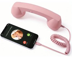 Retro Telefoonhoorn - Geschikt voor iPhone & Android - USB-C Bedrade Telefoonhoorn met Microfoon - Vintage Handset voor Bellen, Videogesprekken, Vergaderingen & Online Conferenties - Roze