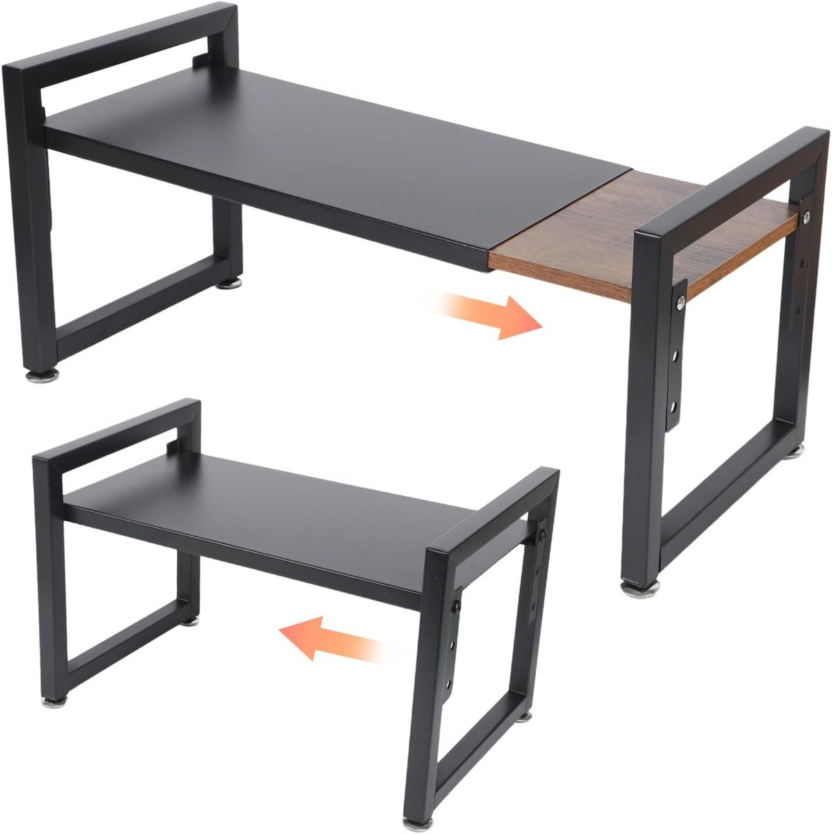SnelShoppen - Spice Rack - Uittrekbare Keukenplank - Verstelbare Lengte 43-57 cm - Stapelbare Keukenopberging - Houten en Metaal - Zwart - Ideaal voor