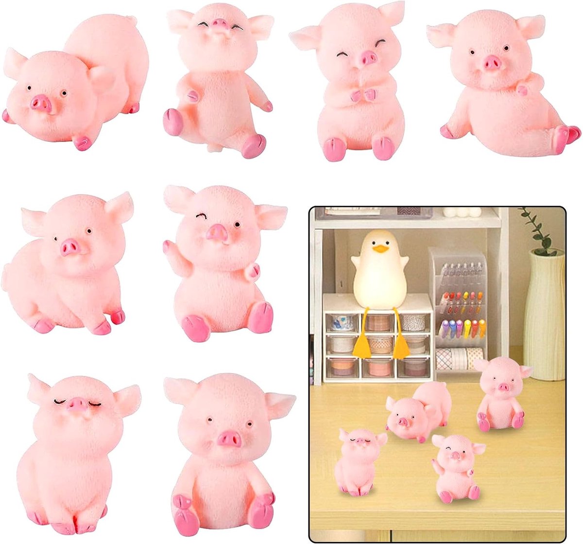 Lucky pigs 8 pack - Miniatuur varkens - Schattige figuurtjes - Perfect voor taartdecoratie - ShopVlot