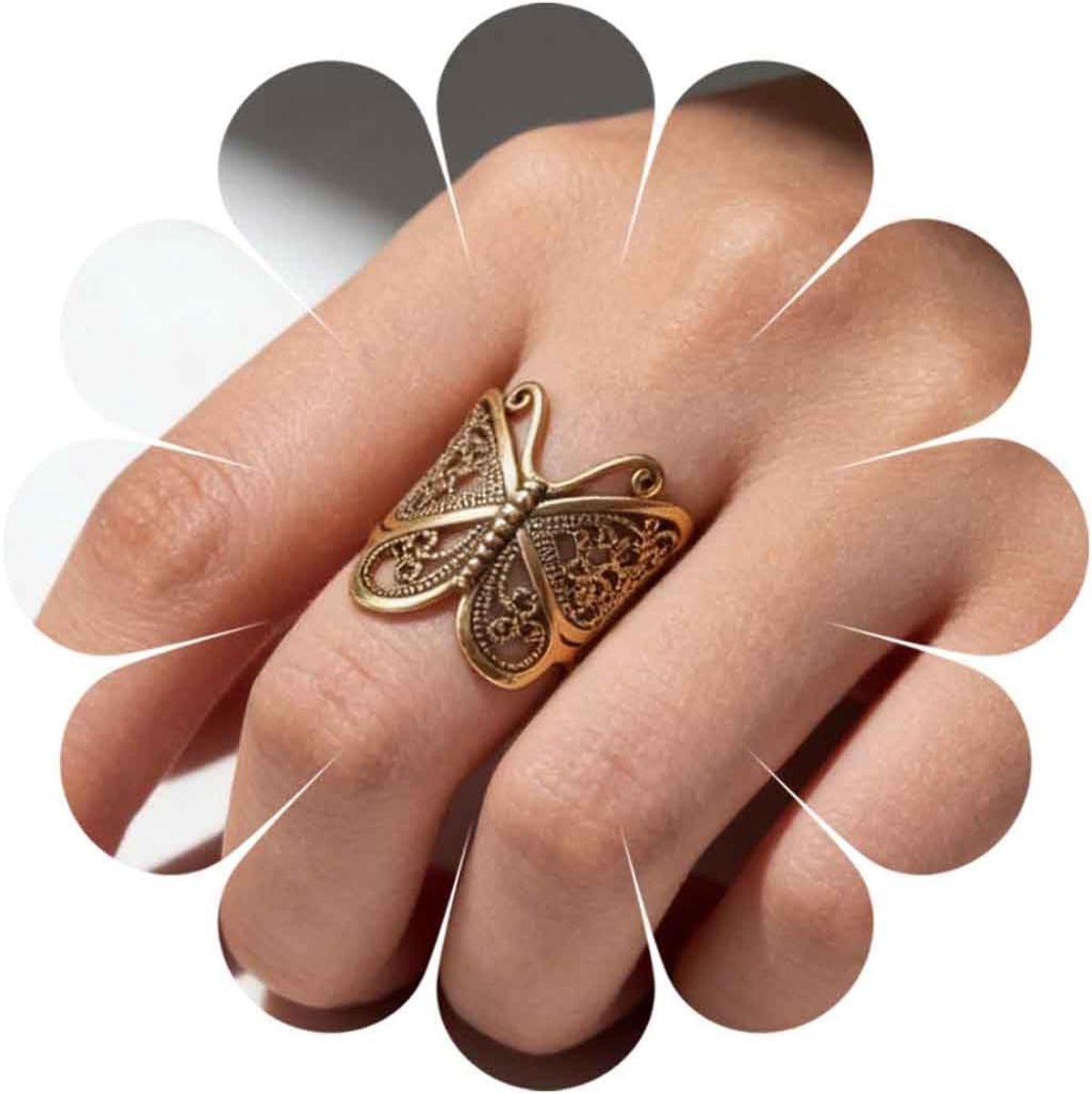 Boho Butterfly Rings Goud - Filigree Vinger Ring - Verstelbaar en Vintage - Unieke Accessoire voor Vrouwen - ShopVlot