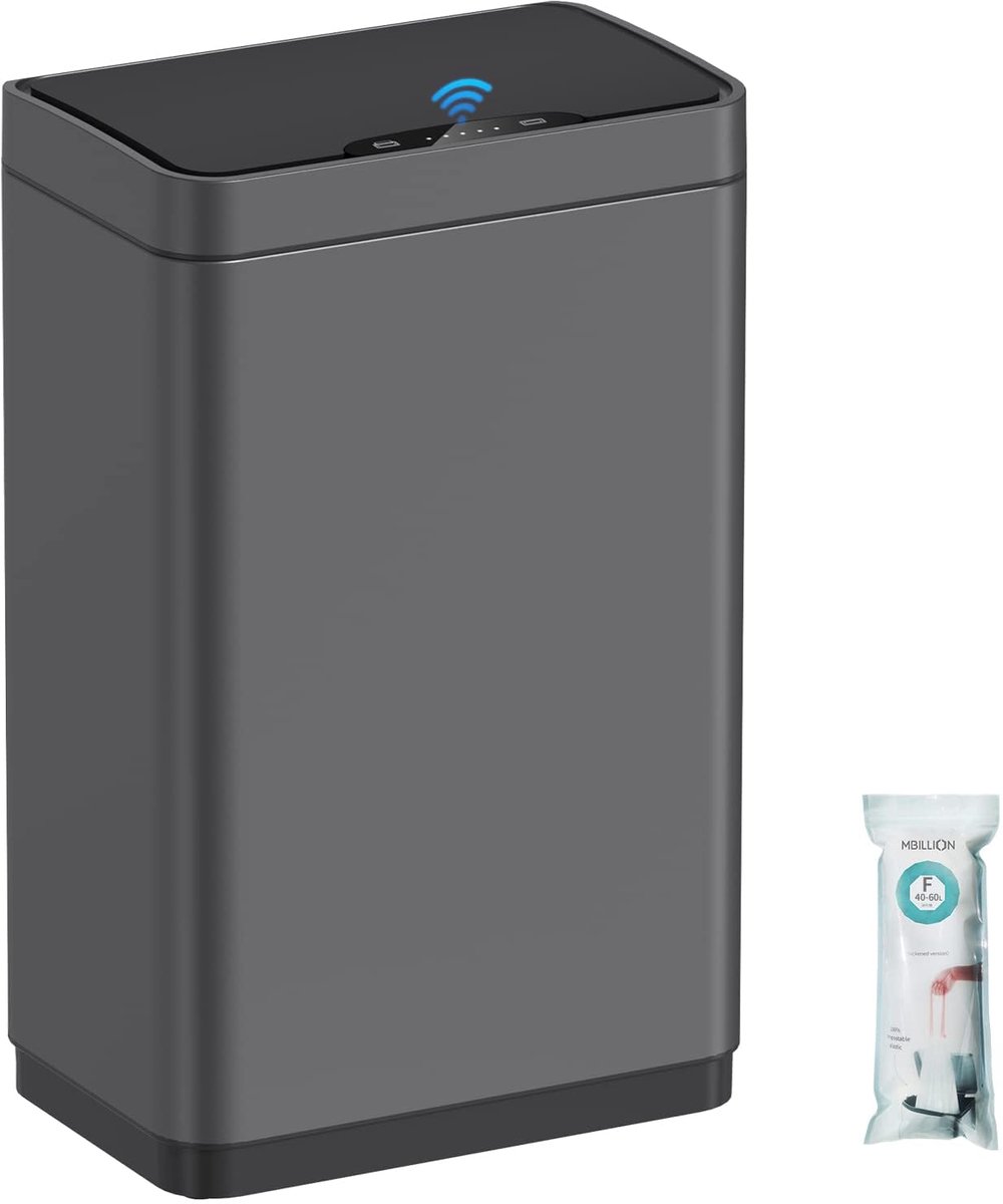 SnelShoppen - Automatische Vuilnisemmer 50L met Contactloze Sensor - Roestvrij Staal - Intelligente Deksel voor Keuken, Slaapkamer en Thuiswerkplek -