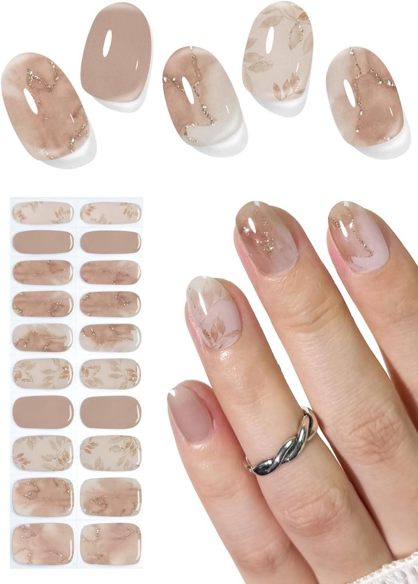 Nail stickers 20 stuks - babybruin marmer - zelfklevende gel strips - eenvoudig aanbrengen - ShopVlot