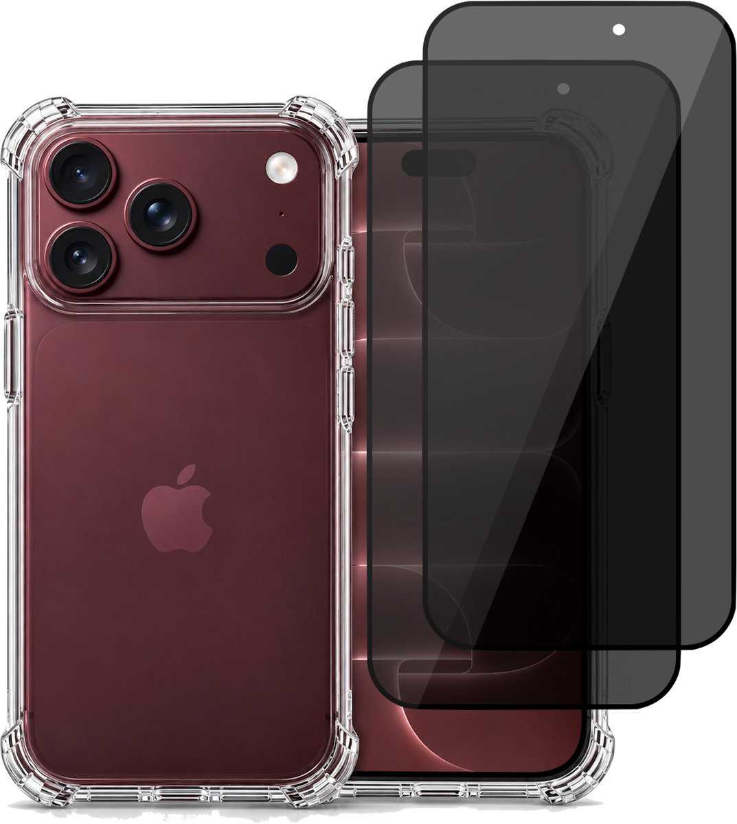 Hoesje geschikt voor iPhone 18 Pro / 17 Pro – CrystalClear Back Cover – Schokbestendig – 2 Stuks Privacy Screenprotector Full Cover