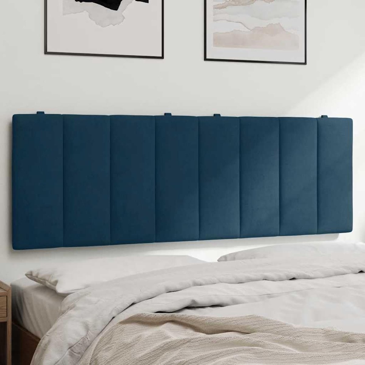 Hoofdbordkussen, blauw, 140 cm, fluweel met schuimvulling voor uitstekende rugondersteuning en comfort, zachte fluwelen hoes, praktisch design met ritssluiting