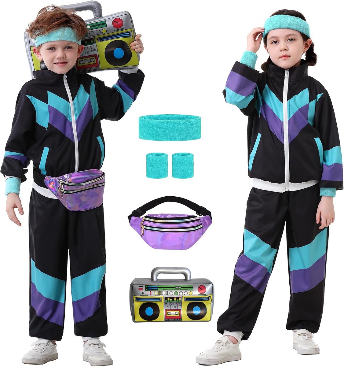Sportpak voor kinderen, jongens en meisjes, 6-delig, uniseks, retro, windjack, training, hip hop, danskostuum