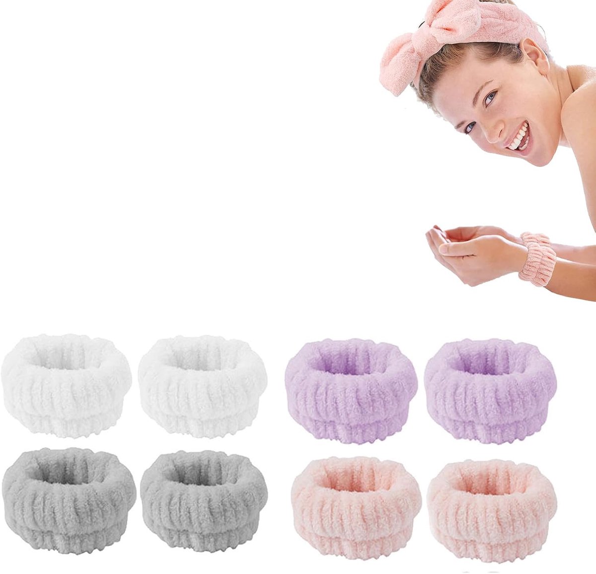 Set van 8 polsbanden, microvezel polsband, gezicht wassen, spa-bandenset, houdt vloeistoffen weg van spilling down armen voor vrouwen en meisjes