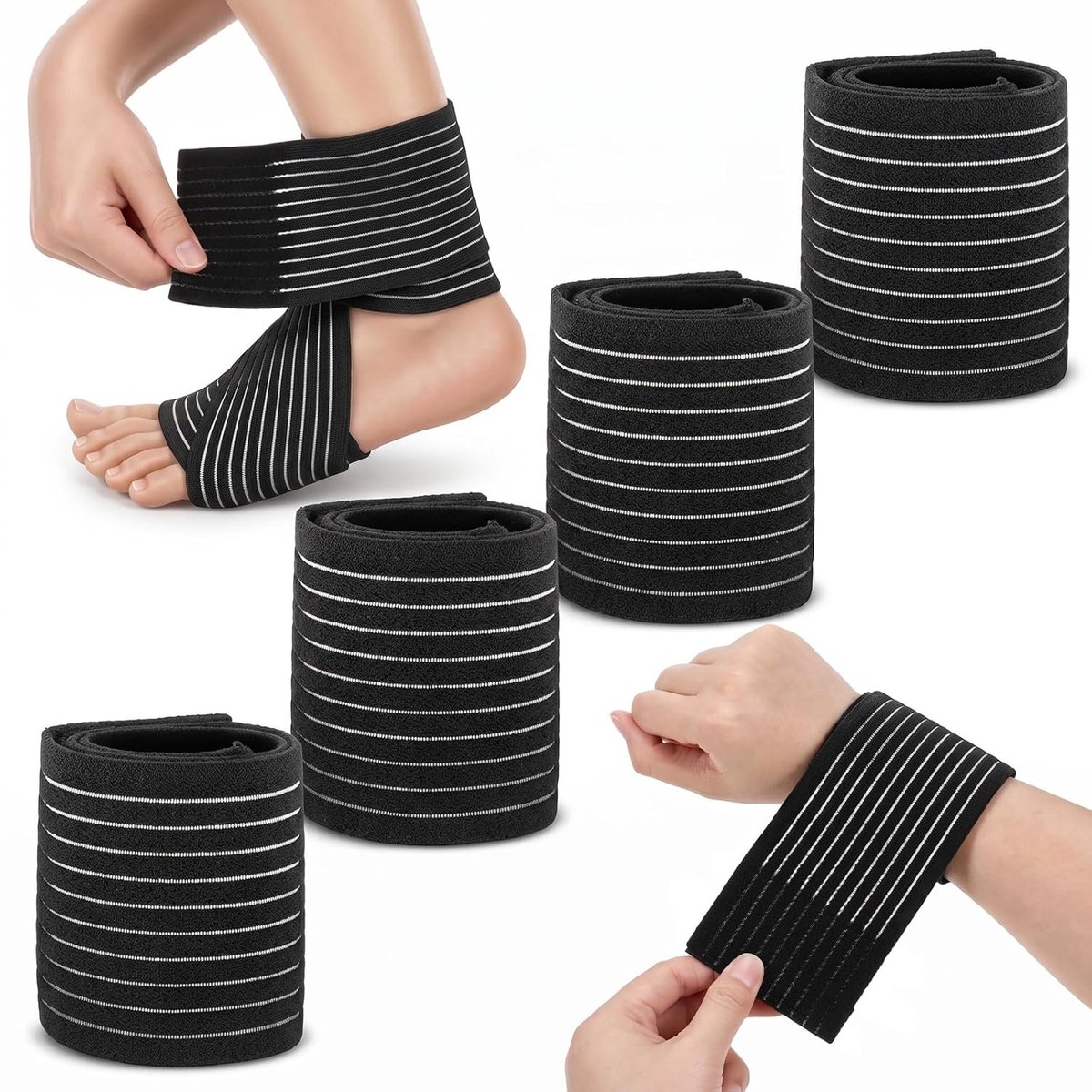 Polsbandages en steunbandage enkels, set van 4 elastische bandages