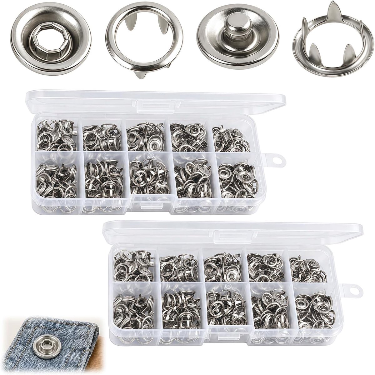 Knopen metaal, naaivrije knopen holle vaste knopen voor doe-het-zelf knutselen, drukknoopaccessoires voor kleding, tassen, stofreparatie, handwerk
