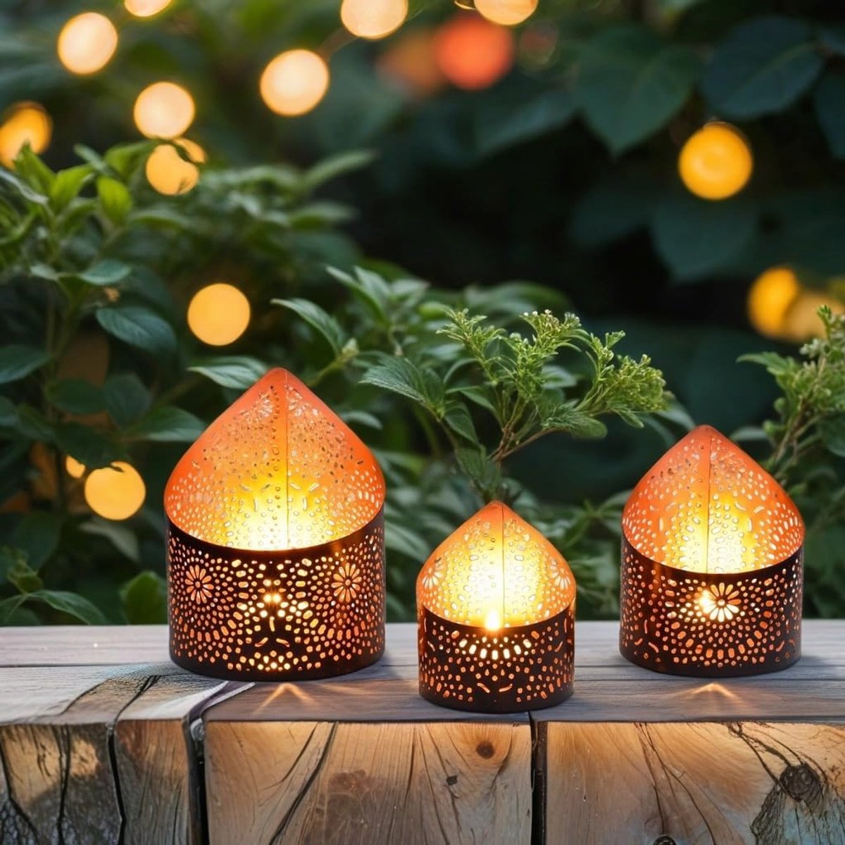 Van 3 oosterse decoratieve theelichthouders Yous, zwart