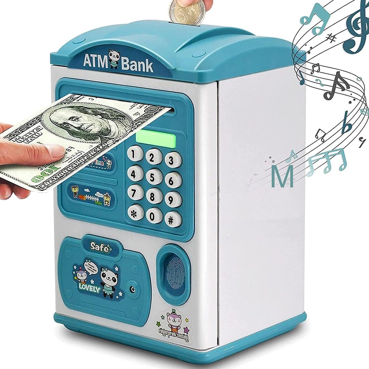 Spaarvarken met Vingerafdruk en Wachtwoordcode, Elektronisch Kinderspaarpot, Mini ATM Elektronische Munt Bank Speelgoed, Verjaardag Cadeaus voor Kinderen (Blauw)