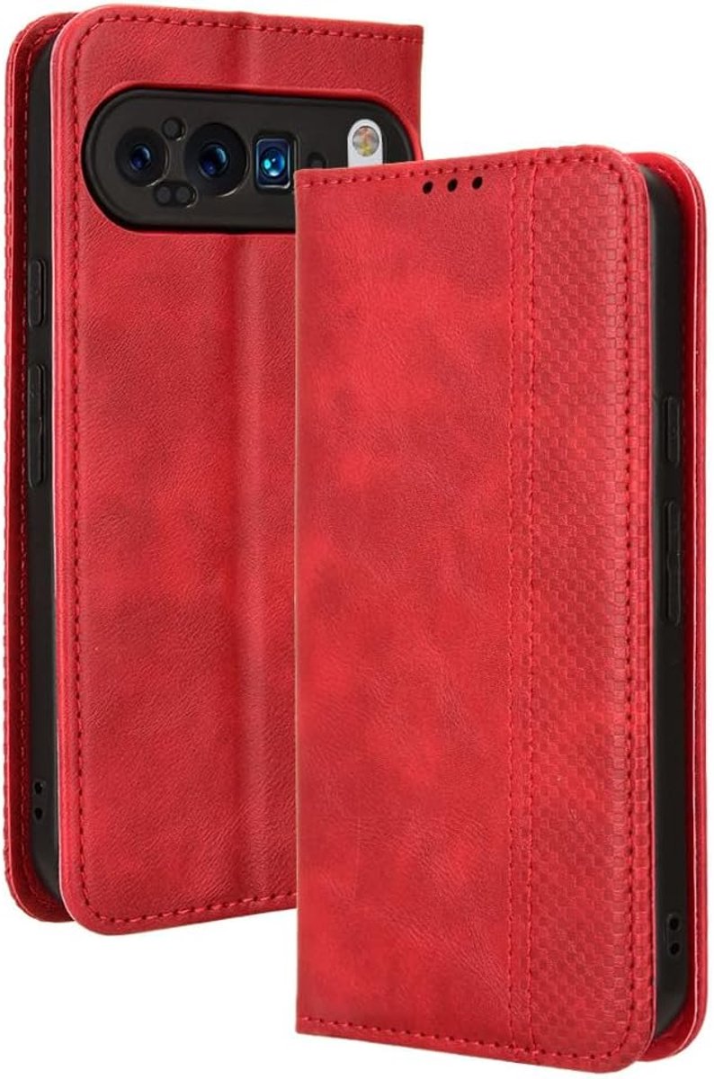 Hoesje voor Google Pixel 9 Pro XL Flip PU Lederen Case met Kaartsleuf Bracket-functie Magnetisch Telefoonhoesje Compatibel voor Google Pixel 9 Pro XL rood