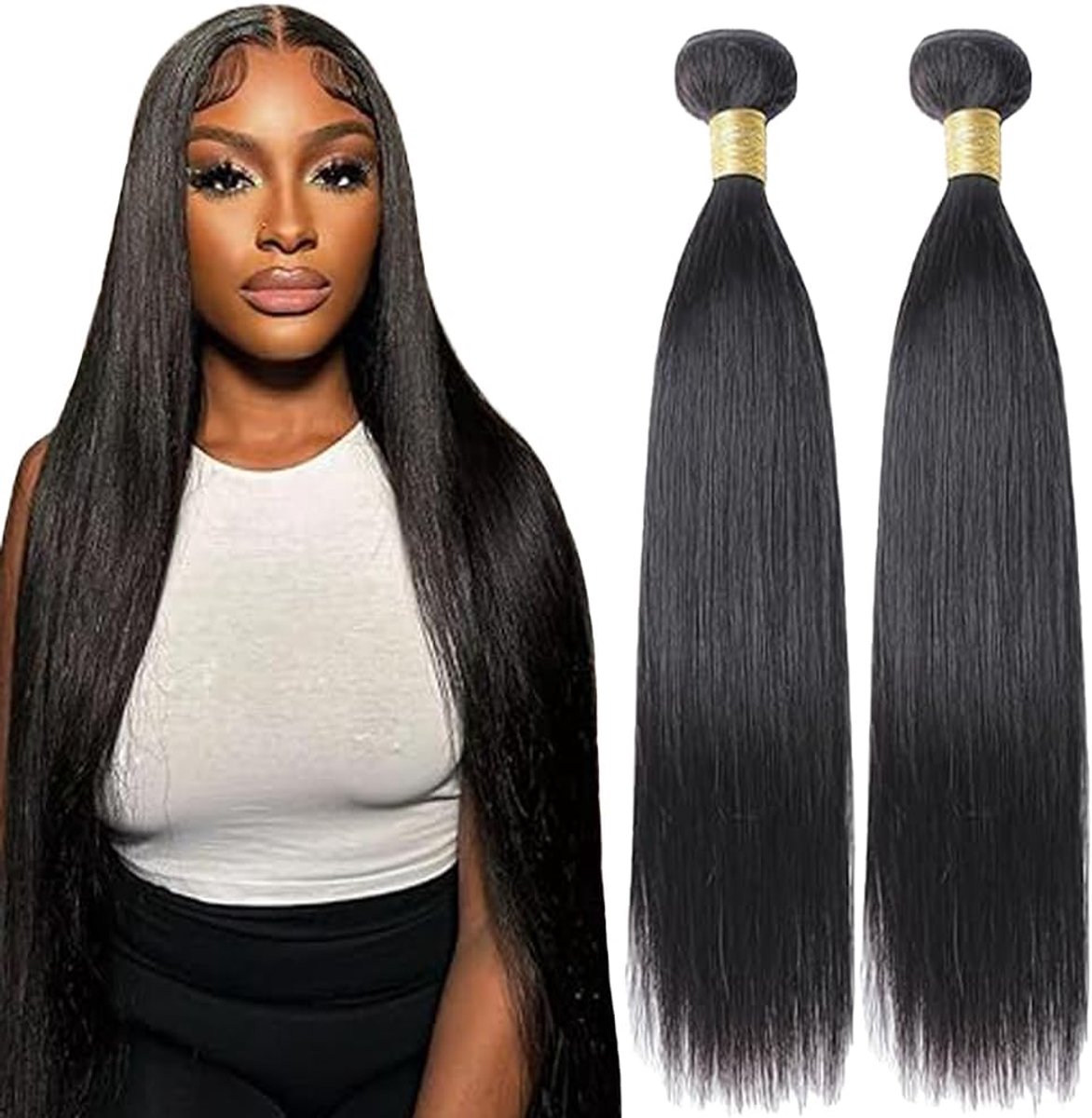 Human Hair Bundles Sew in Hair Natural Black Real Hair Extensions 2 Bundles 100% Unprocessed Brazilian Virgin Hair No Smell for Woman 12 12 Inch
