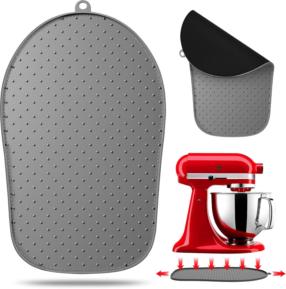 Glijmat voor mixer, accessoires, siliconen, glijplaat, antislip onderlegger voor keukenmixer, geschikt voor keukenmixer, keukenmixer, siliconen inzetstuk, grijs