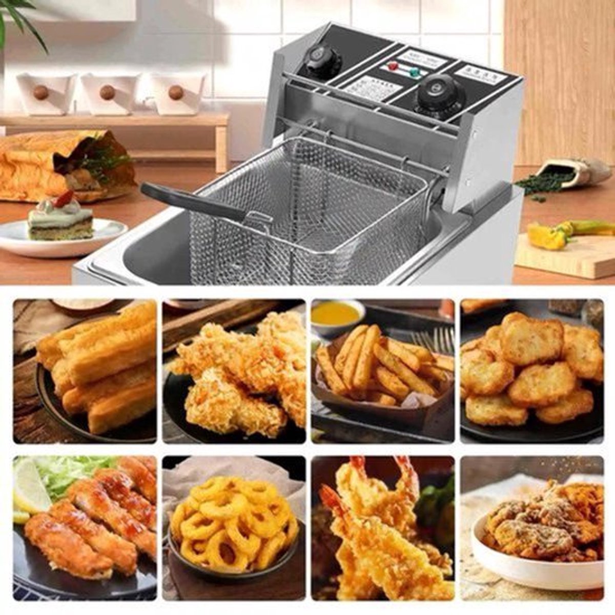Elektrische Frituurpan - 6L – Frituurpan - 2500W – Roestvrij Staal – 50-200°C Temperatuurregeling – Voor Horeca - en Thuisgebruik - Eenvoudig Schoon te Maken