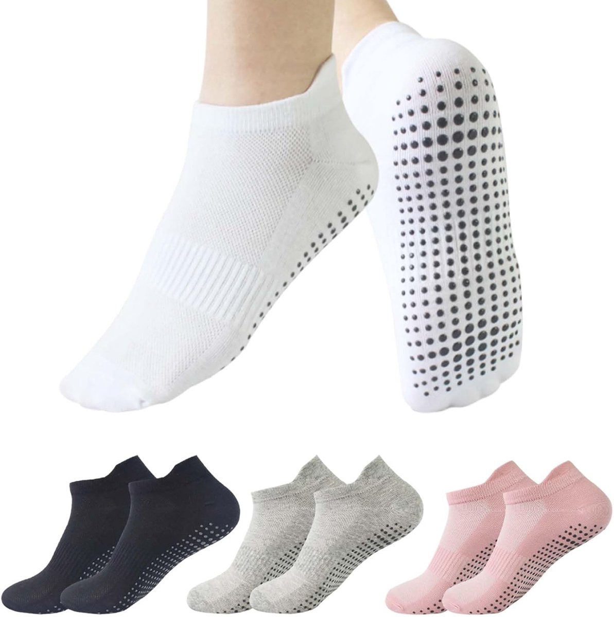 Sokken voor dames, antislipsokken, maat 36-41, antislip, pilatessokken, katoen, stoppersokken met noppen, voor fitness, ballet, dans, trampoline en ziekenhuis