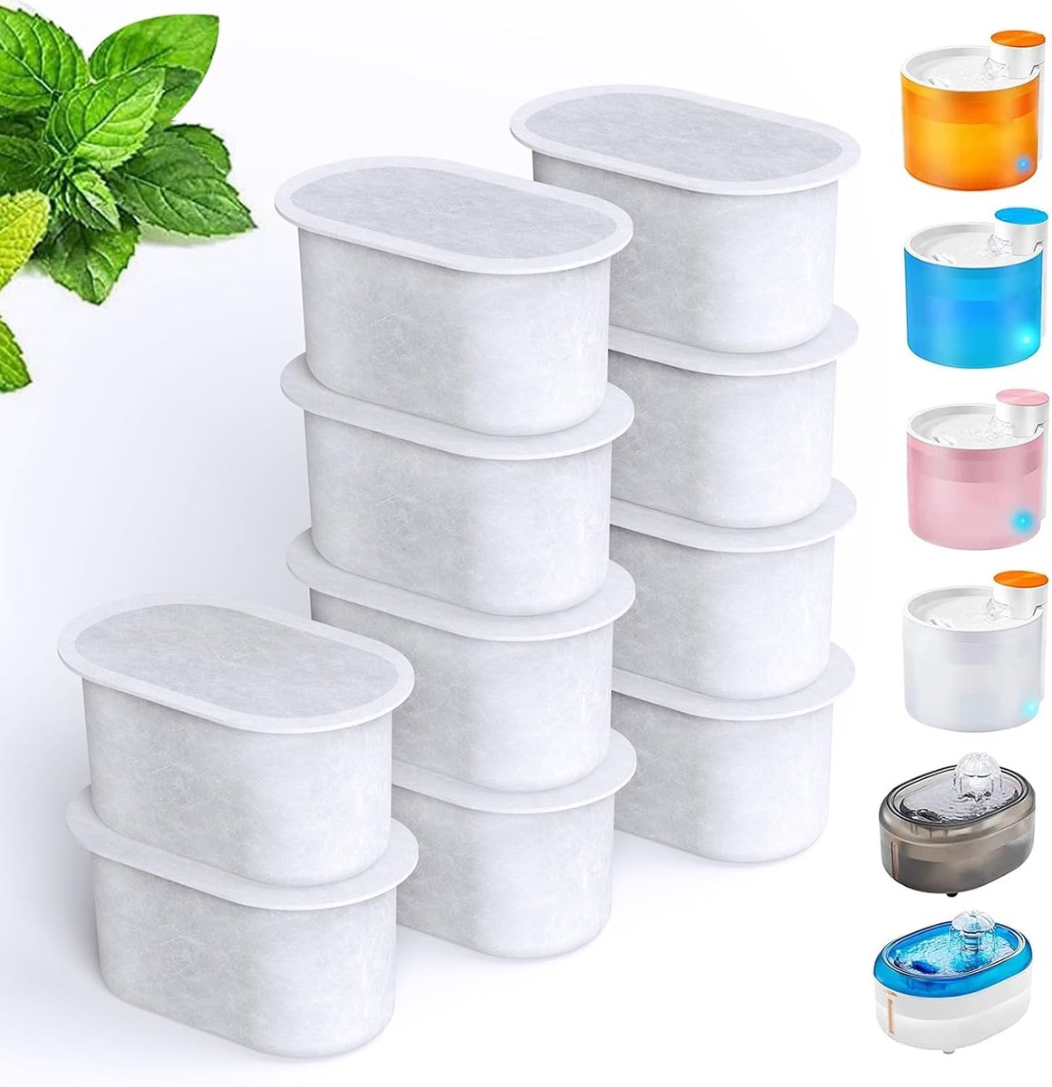 Set van 10 kattenwaterfilters voor vervanging compatibel met WOPET W300 & W300B & W500 64 oz/2L en 3,5 liter waterfontein voor huisdieren