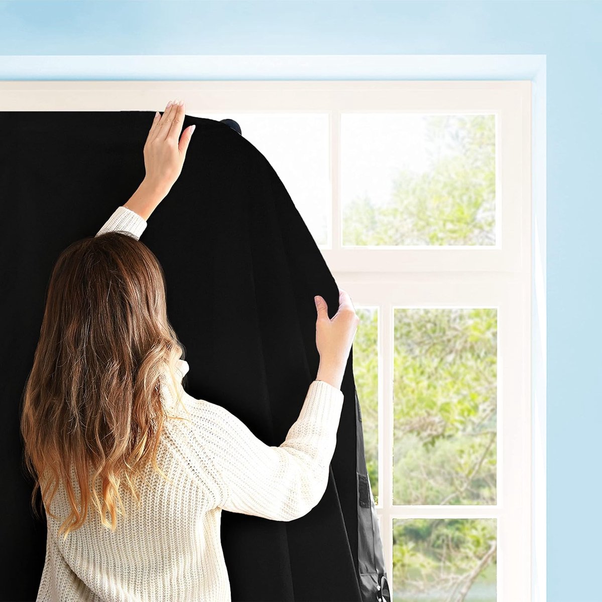 Verduisteringsgordijn met Klittenband & Zuignappen - Zonder Boren - Verstelbaar 130 x 200cm – Blackout Curtain Verduisteringsstof Zelfklevend Roljaloezieën Kinderkamer - Zwart