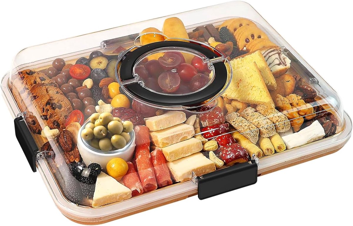 Board met doorzichtig deksel en handvat, reis draagbare bamboe snackbox container snijplank kaasplank voor snacks charcuterie