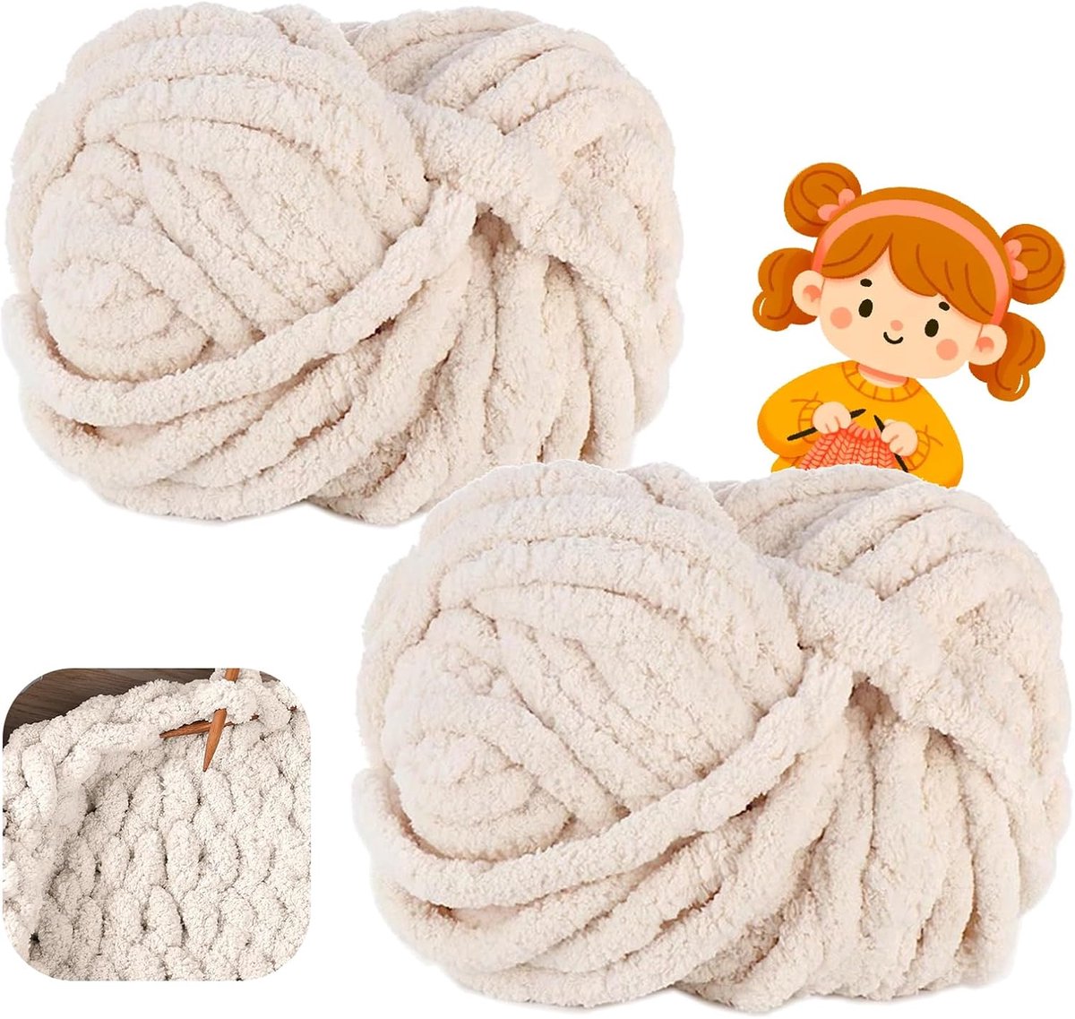 Wolgaren, 500 g (250 g x 2) ca. 54 m,XXL grof gebreid, zacht wolgaren voor breien, wol voor haken en breien, sjaalmuts (05 Beige)
