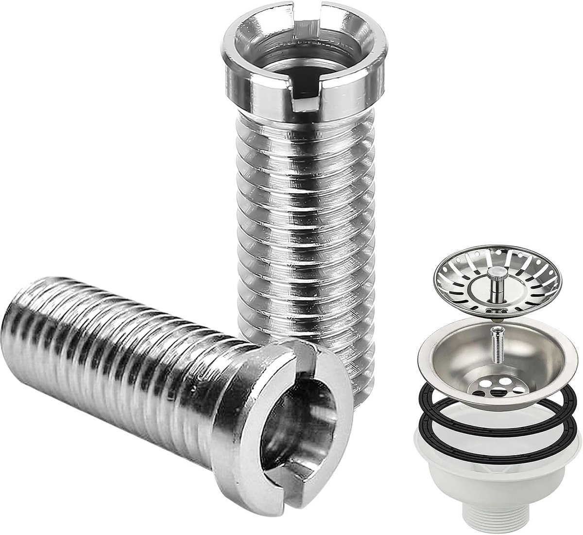 2 stuks holle schroefspoelbak, M12 x 35 mm roestvrij staal, holle schroef, spoelbak, reserveonderdelen, zilveren wastafel schroeven voor zeefkorfventielen en afvoergarnituur, accessoires