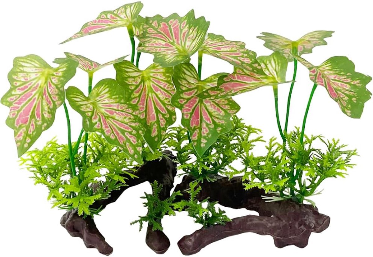 Aquariumdecoraties kleine plastic kunstplant goudvis waterlandschap vishuiden (regenwoudblad-roze-klein-set)