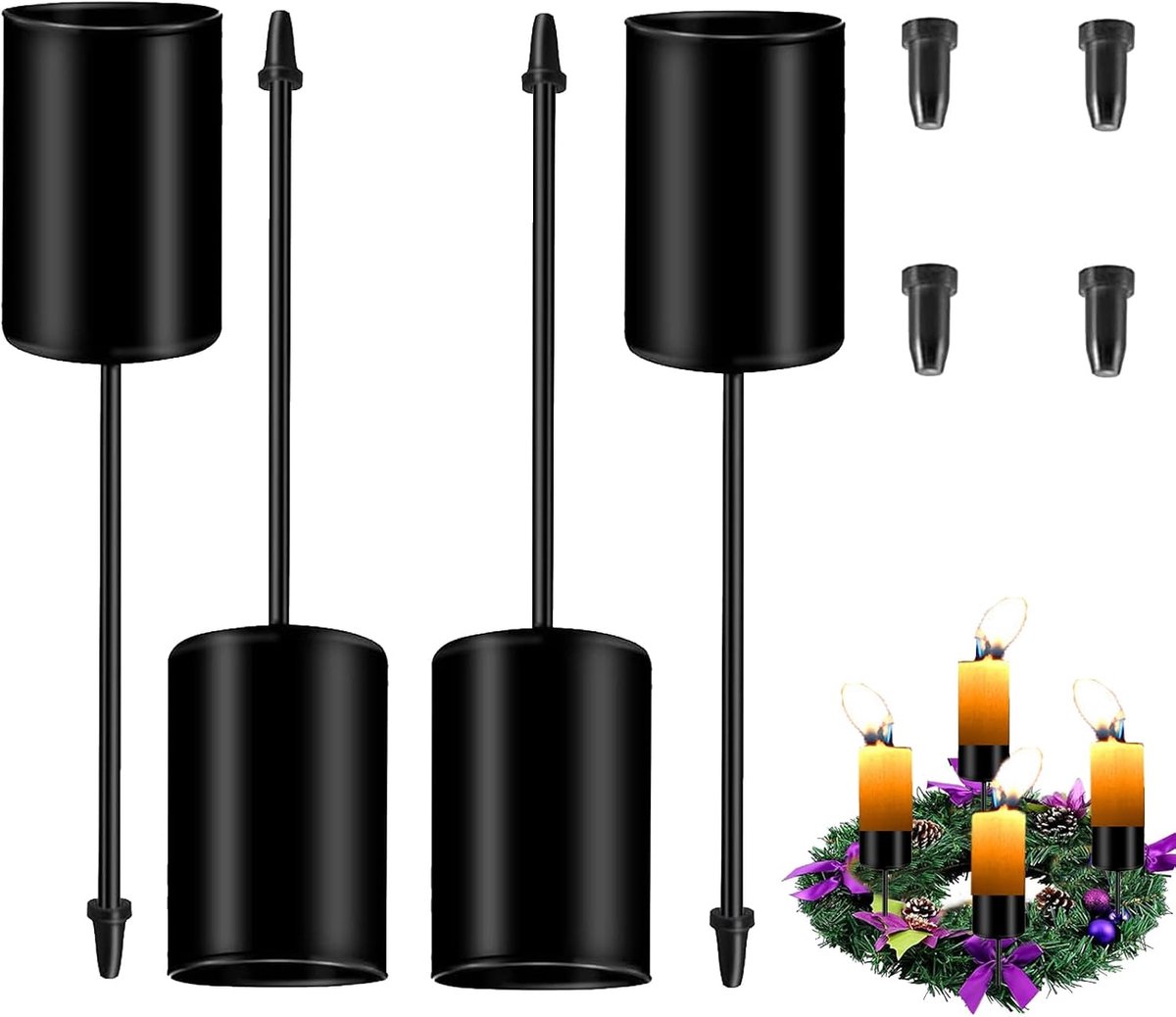 4 stuks kaarsenhouders, adventskrans, kaarsenhouder, krans, retro kaarsenbord, adventskrans, voor kransen, tafelstukken en bloempotten